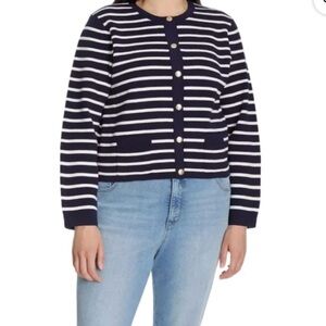 Nine‎ West Navy and White Striped Cardigan